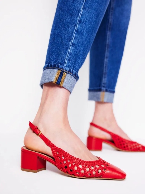 Sezane Shoes - Alisa Red Woven Slingback Block Heel Women's Shoes Boden